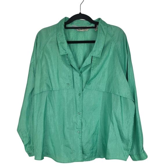 Diane Von Furstenberg Vintage Blouse 20 Womens Plus Size Green Button Front - Picture 1 of 7